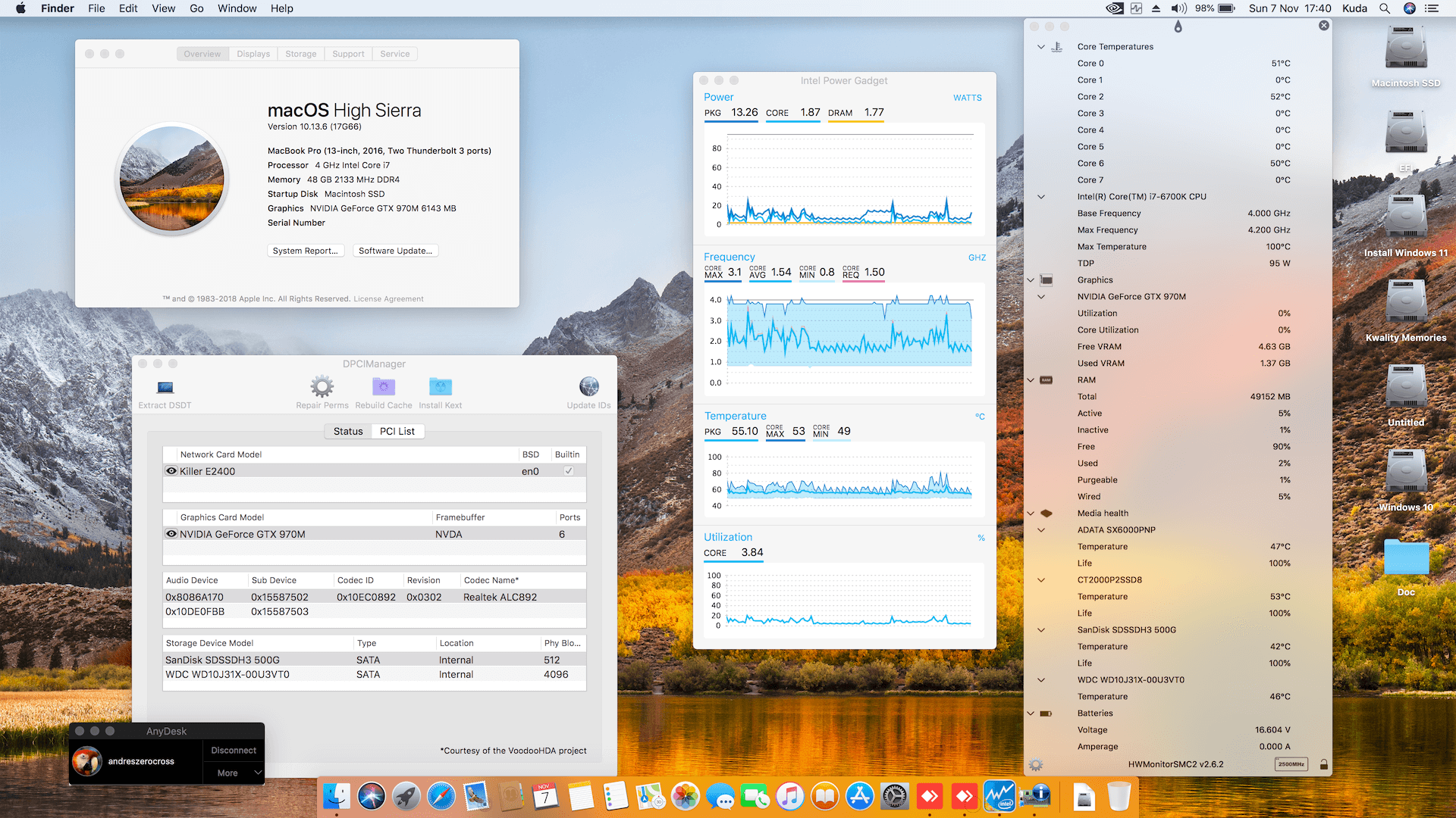 Success Hackintosh macOS High Sierra 10.13.6 Build 17G66 in Clevo P751DM